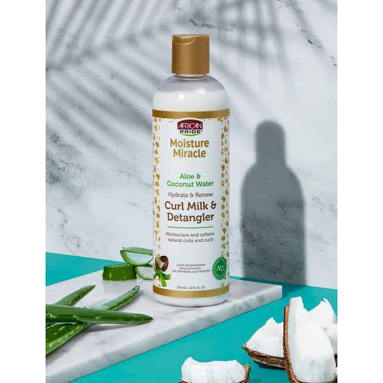 شیر مو و گره‌بازکن قوی آفریکن پراید حاوی آلوئه‌ورا و آب نارگیل مدل African Pride Moisture Miracle