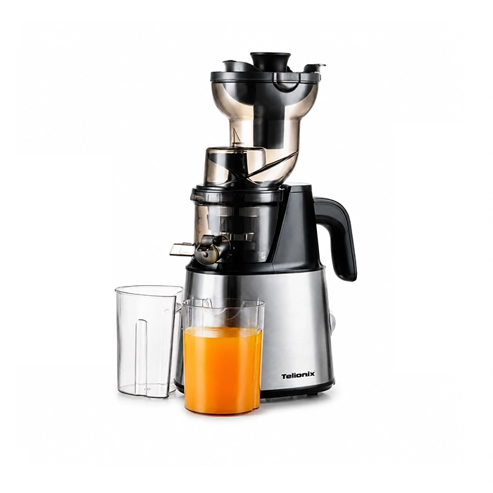آبمیوه‌گیر و آب‌میوه‌گیری آرام (Slow Juicer) تلیونکس مدل TSJ1615 موتور DC با دور موتور 60 دور در دقیقه بازدهی آبگیری 80 درصد دهانه بزرگ 140 میلی‌متری اورجینال